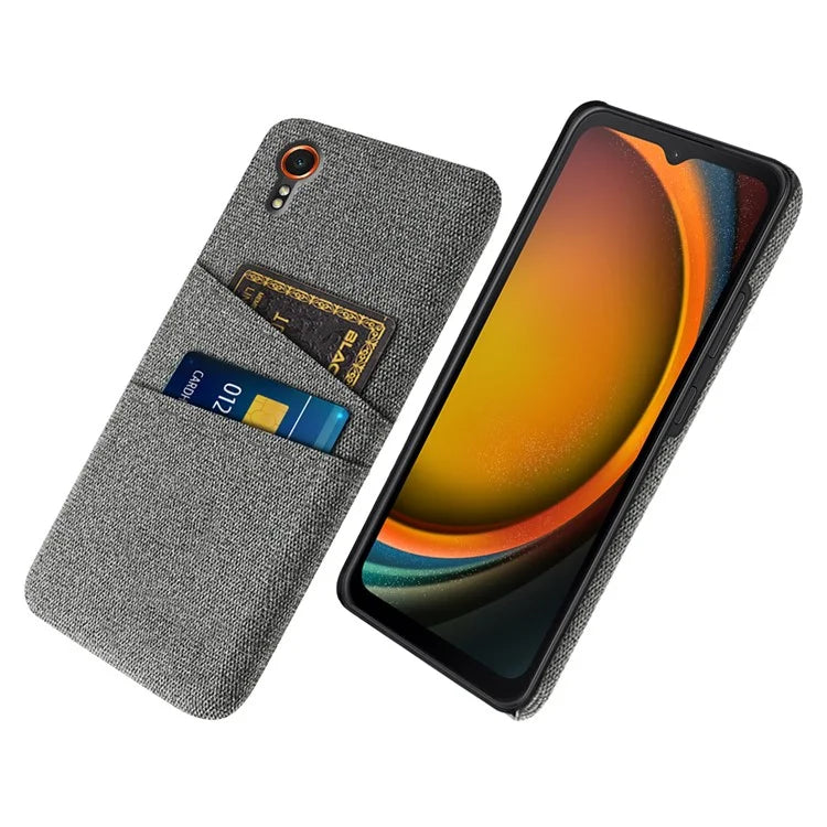 For Samsung Galaxy Xcover 7 Cell Phone Case Dual Card Holder Cloth Texture Bump Proof Cover
