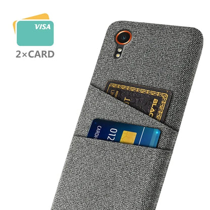 For Samsung Galaxy Xcover 7 Cell Phone Case Dual Card Holder Cloth Texture Bump Proof Cover