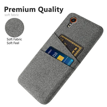 For Samsung Galaxy Xcover 7 Cell Phone Case Dual Card Holder Cloth Texture Bump Proof Cover