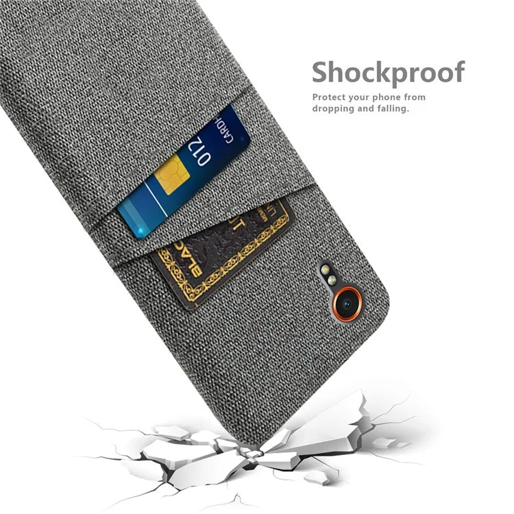 For Samsung Galaxy Xcover 7 Cell Phone Case Dual Card Holder Cloth Texture Bump Proof Cover