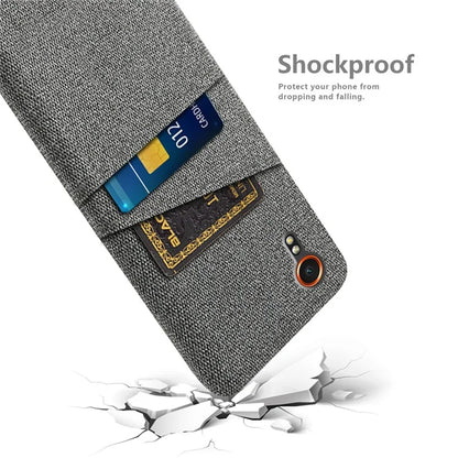For Samsung Galaxy Xcover 7 Cell Phone Case Dual Card Holder Cloth Texture Bump Proof Cover