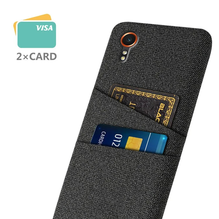 For Samsung Galaxy Xcover 7 Cell Phone Case Dual Card Holder Cloth Texture Bump Proof Cover