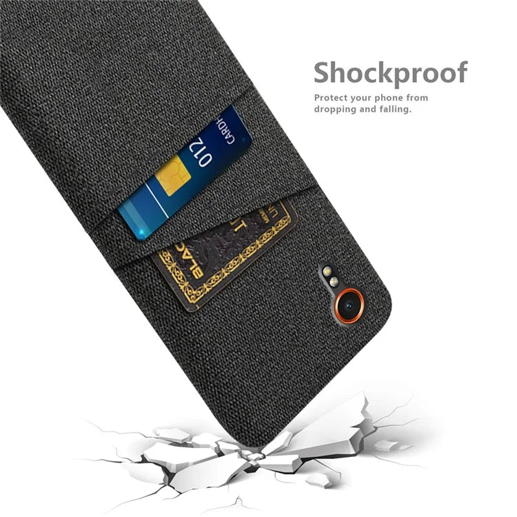 For Samsung Galaxy Xcover 7 Cell Phone Case Dual Card Holder Cloth Texture Bump Proof Cover
