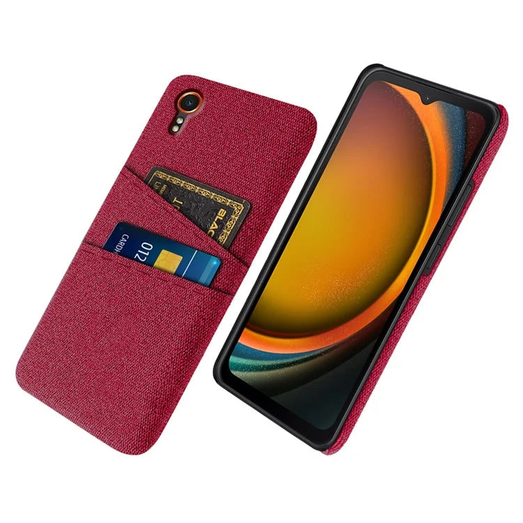 For Samsung Galaxy Xcover 7 Cell Phone Case Dual Card Holder Cloth Texture Bump Proof Cover