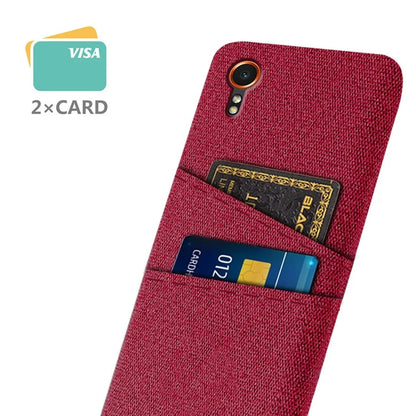 For Samsung Galaxy Xcover 7 Cell Phone Case Dual Card Holder Cloth Texture Bump Proof Cover