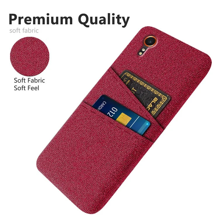 For Samsung Galaxy Xcover 7 Cell Phone Case Dual Card Holder Cloth Texture Bump Proof Cover