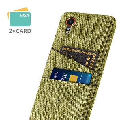 For Samsung Galaxy Xcover 7 Cell Phone Case Dual Card Holder Cloth Texture Bump Proof Cover