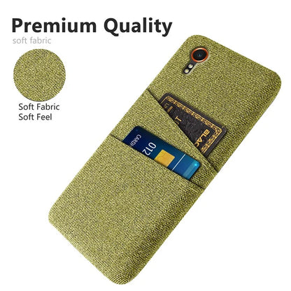 For Samsung Galaxy Xcover 7 Cell Phone Case Dual Card Holder Cloth Texture Bump Proof Cover