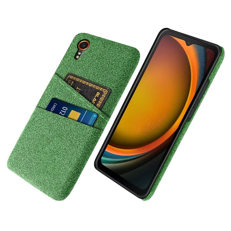 For Samsung Galaxy Xcover 7 Cell Phone Case Dual Card Holder Cloth Texture Bump Proof Cover