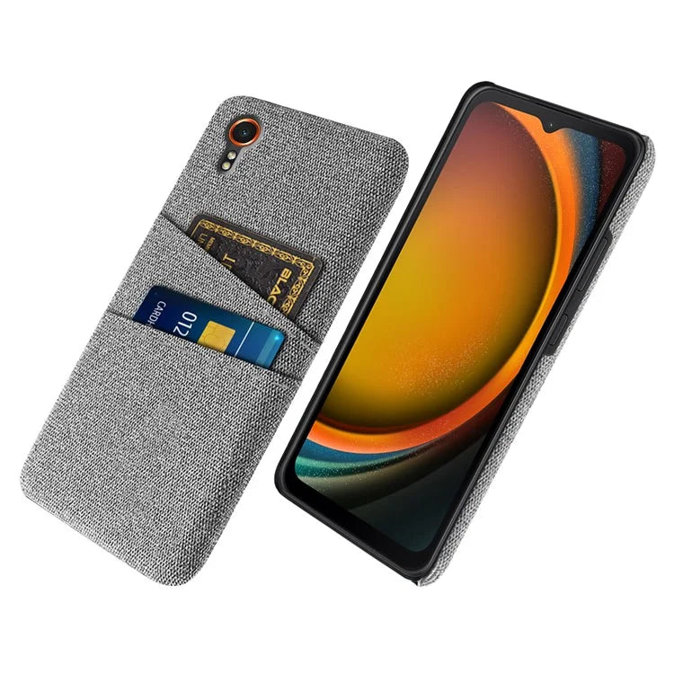 For Samsung Galaxy Xcover 7 Cell Phone Case Dual Card Holder Cloth Texture Bump Proof Cover