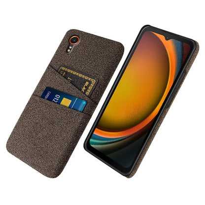 For Samsung Galaxy Xcover 7 Cell Phone Case Dual Card Holder Cloth Texture Bump Proof Cover