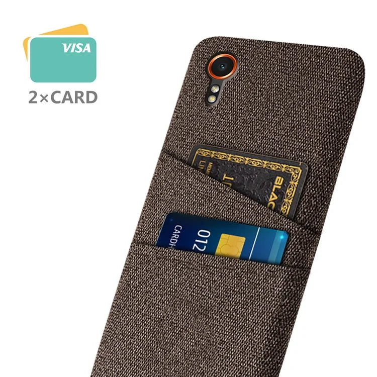 For Samsung Galaxy Xcover 7 Cell Phone Case Dual Card Holder Cloth Texture Bump Proof Cover