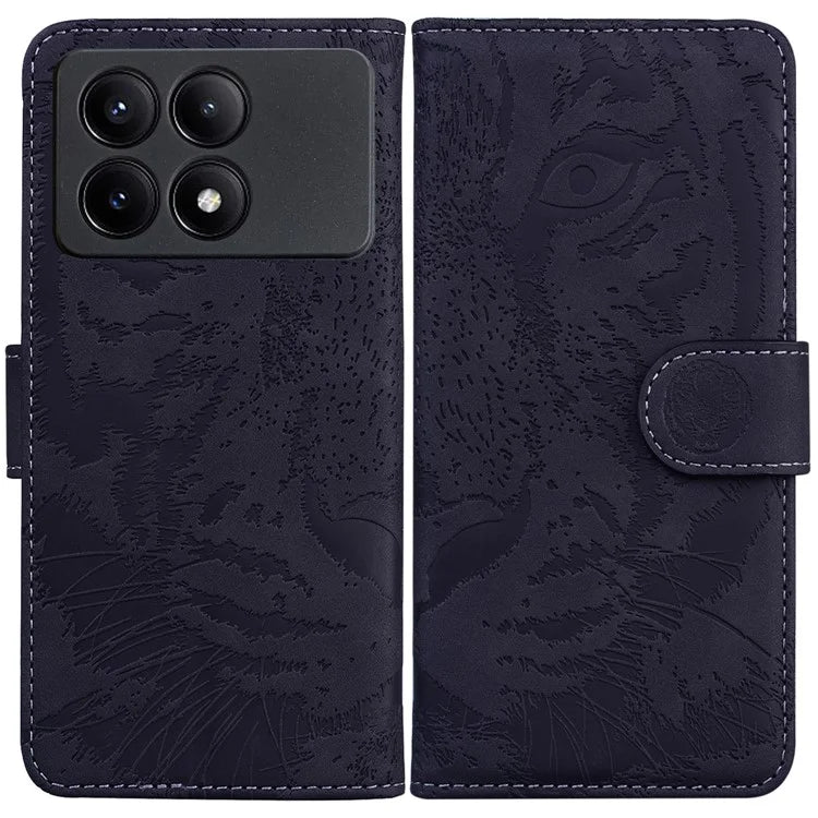PU Leather Phone Stand Shell for Xiaomi Poco X6 Pro 5G / Redmi K70E 5G Cover Tiger Imprinted Pattern Case