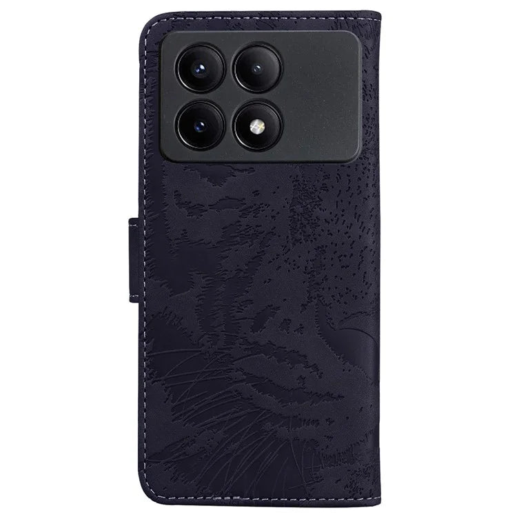 PU Leather Phone Stand Shell for Xiaomi Poco X6 Pro 5G / Redmi K70E 5G Cover Tiger Imprinted Pattern Case
