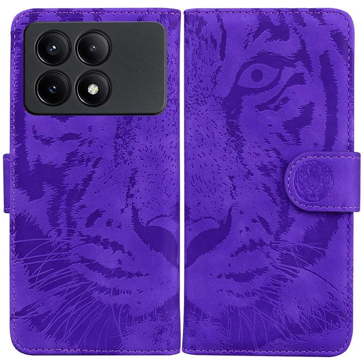 PU Leather Phone Stand Shell for Xiaomi Poco X6 Pro 5G / Redmi K70E 5G Cover Tiger Imprinted Pattern Case