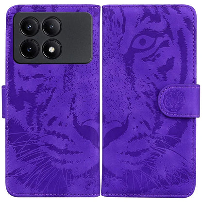 PU Leather Phone Stand Shell for Xiaomi Poco X6 Pro 5G / Redmi K70E 5G Cover Tiger Imprinted Pattern Case