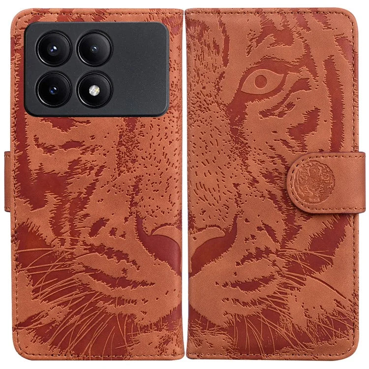 PU Leather Phone Stand Shell for Xiaomi Poco X6 Pro 5G / Redmi K70E 5G Cover Tiger Imprinted Pattern Case
