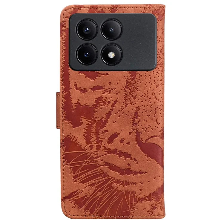 PU Leather Phone Stand Shell for Xiaomi Poco X6 Pro 5G / Redmi K70E 5G Cover Tiger Imprinted Pattern Case