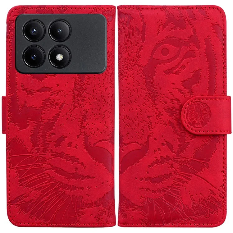 PU Leather Phone Stand Shell for Xiaomi Poco X6 Pro 5G / Redmi K70E 5G Cover Tiger Imprinted Pattern Case