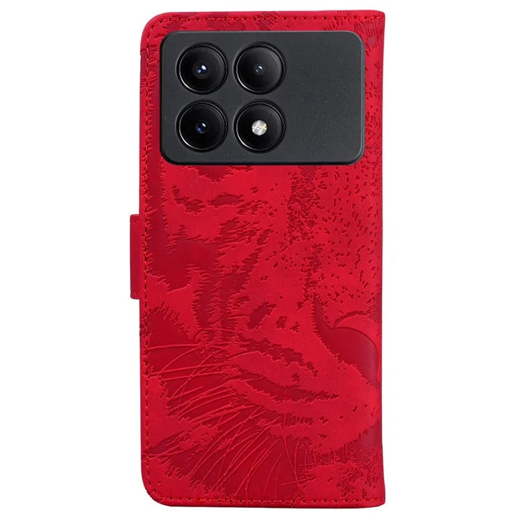PU Leather Phone Stand Shell for Xiaomi Poco X6 Pro 5G / Redmi K70E 5G Cover Tiger Imprinted Pattern Case