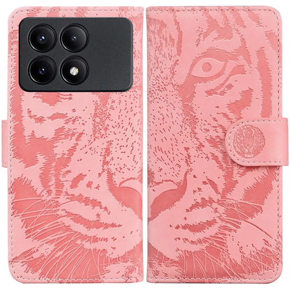 PU Leather Phone Stand Shell for Xiaomi Poco X6 Pro 5G / Redmi K70E 5G Cover Tiger Imprinted Pattern Case
