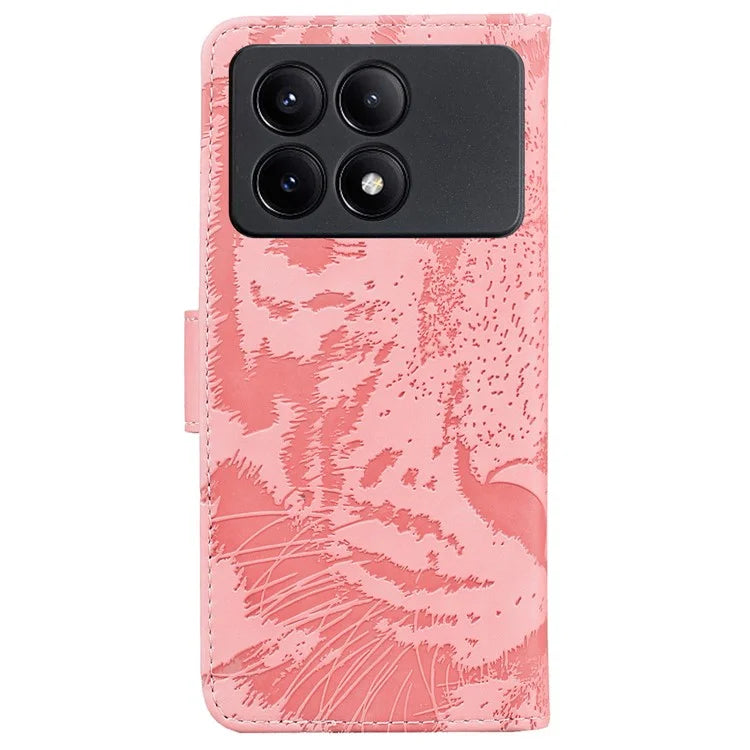 PU Leather Phone Stand Shell for Xiaomi Poco X6 Pro 5G / Redmi K70E 5G Cover Tiger Imprinted Pattern Case