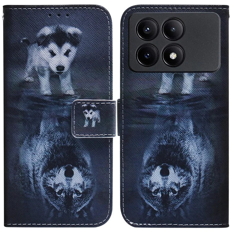 For Xiaomi Redmi K70E 5G / Poco X6 Pro 5G Magnetic Phone Case Leather Pattern Printing Stand Shell and Wolf