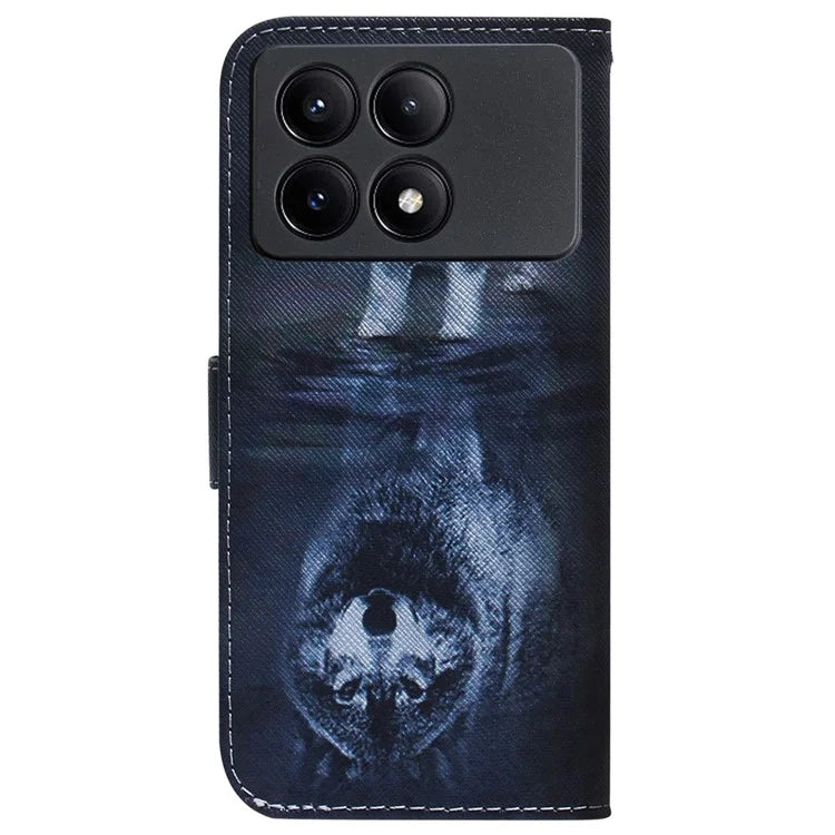 For Xiaomi Redmi K70E 5G / Poco X6 Pro 5G Magnetic Phone Case Leather Pattern Printing Stand Shell and Wolf