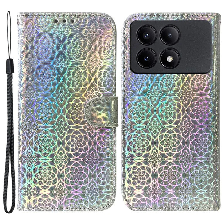 For Xiaomi Redmi K70E 5G / Poco X6 Pro 5G PU Leather Phone Cover Shockproof Dazzling Flower Pattern Case