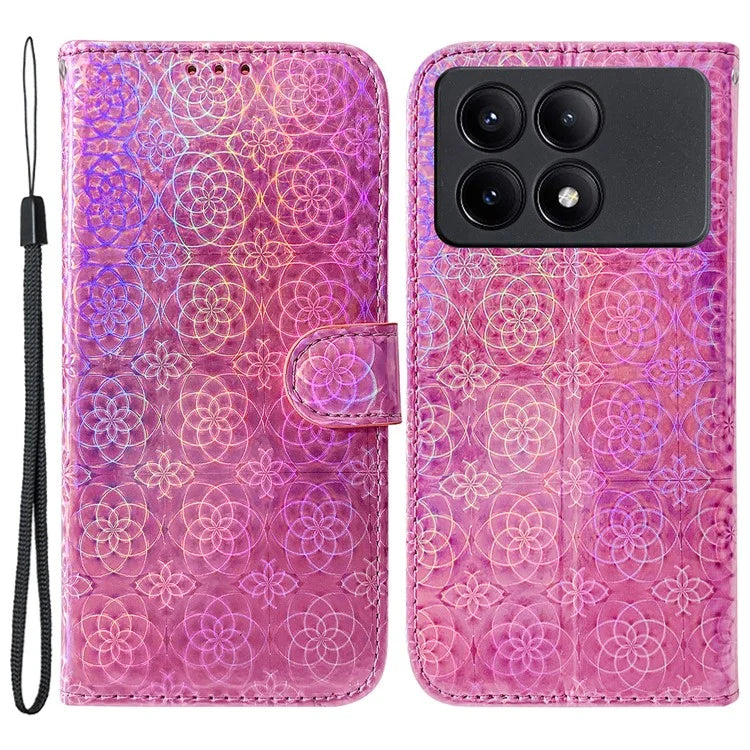 For Xiaomi Redmi K70E 5G / Poco X6 Pro 5G PU Leather Phone Cover Shockproof Dazzling Flower Pattern Case