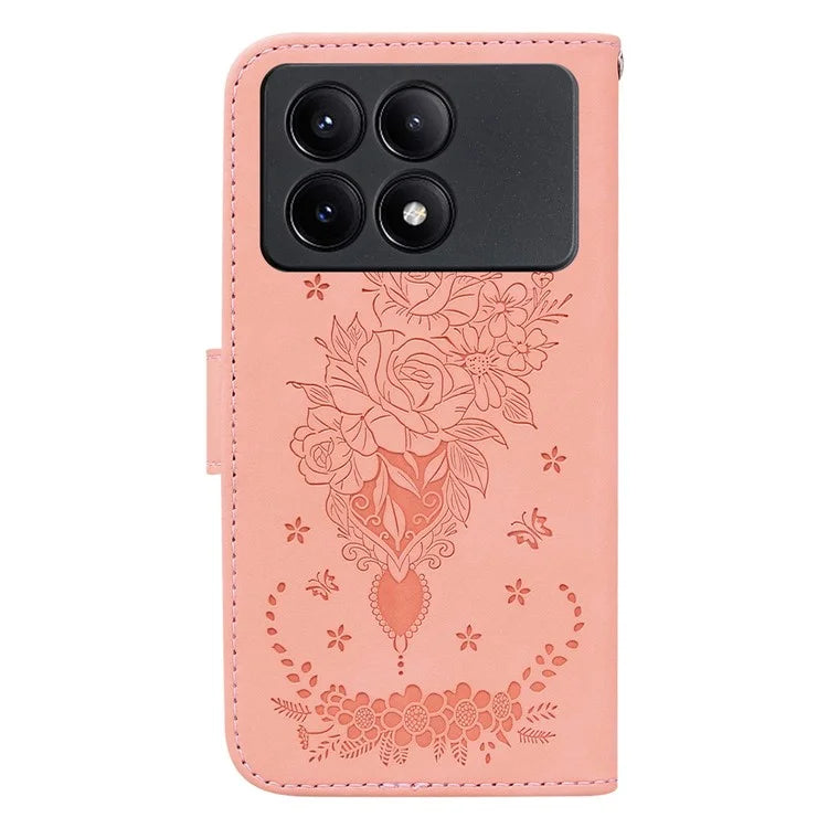 For Xiaomi Redmi K70E 5G / Poco X6 Pro 5G Leather Case Flower Pattern Wallet Style Phone Protector