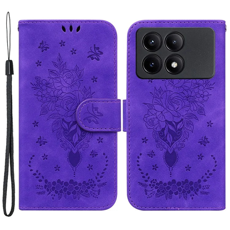 For Xiaomi Redmi K70E 5G / Poco X6 Pro 5G Leather Case Flower Pattern Wallet Style Phone Protector