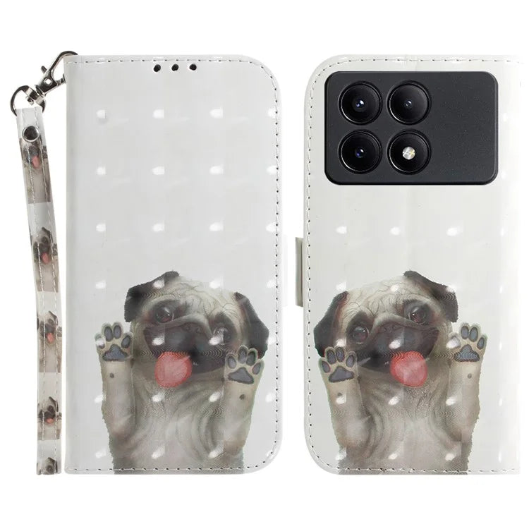 For Xiaomi Redmi K70E 5G / Poco X6 Pro 5G Leather Cover Stylish Printed Phone Case with Strap