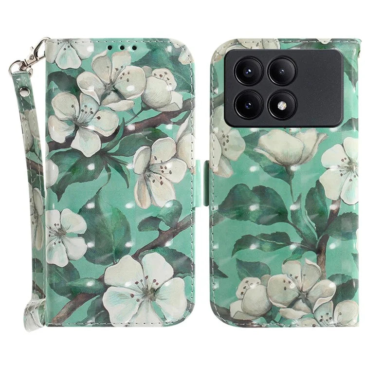 For Xiaomi Redmi K70E 5G / Poco X6 Pro 5G Leather Cover Stylish Printed Phone Case with Strap