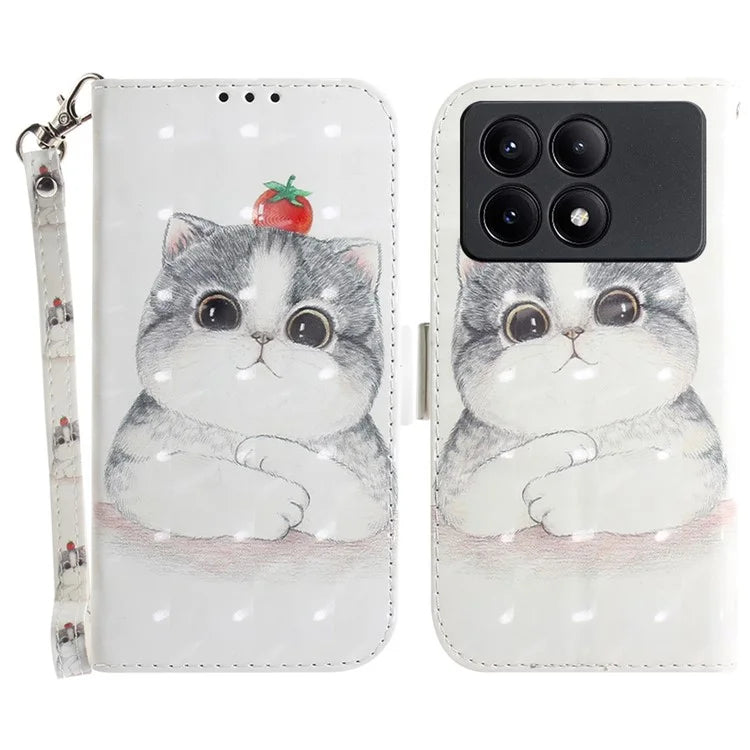 For Xiaomi Redmi K70E 5G / Poco X6 Pro 5G Leather Cover Stylish Printed Phone Case with Strap