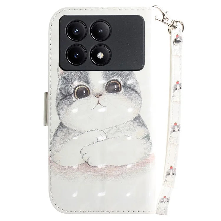 For Xiaomi Redmi K70E 5G / Poco X6 Pro 5G Leather Cover Stylish Printed Phone Case with Strap