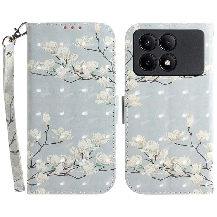 For Xiaomi Redmi K70E 5G / Poco X6 Pro 5G Leather Cover Stylish Printed Phone Case with Strap