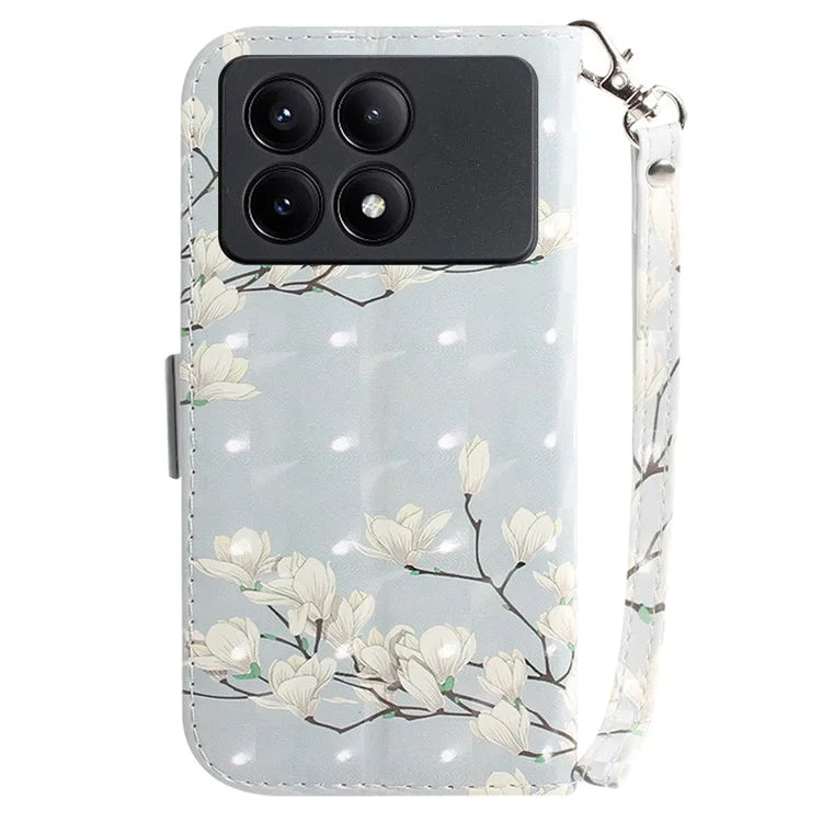 For Xiaomi Redmi K70E 5G / Poco X6 Pro 5G Leather Cover Stylish Printed Phone Case with Strap