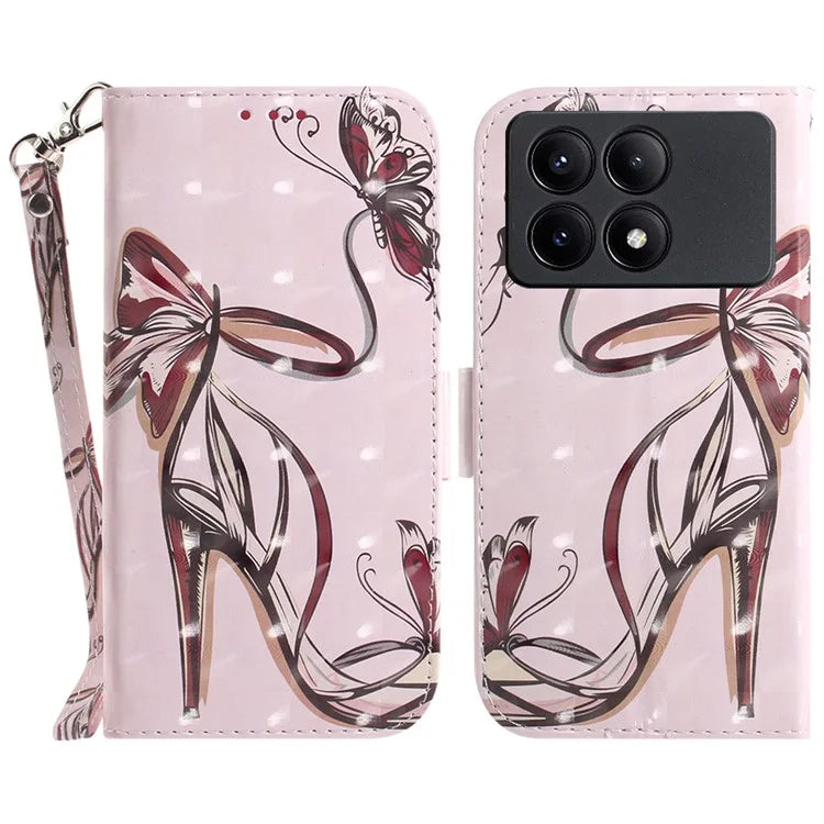 For Xiaomi Redmi K70E 5G / Poco X6 Pro 5G Leather Cover Stylish Printed Phone Case with Strap