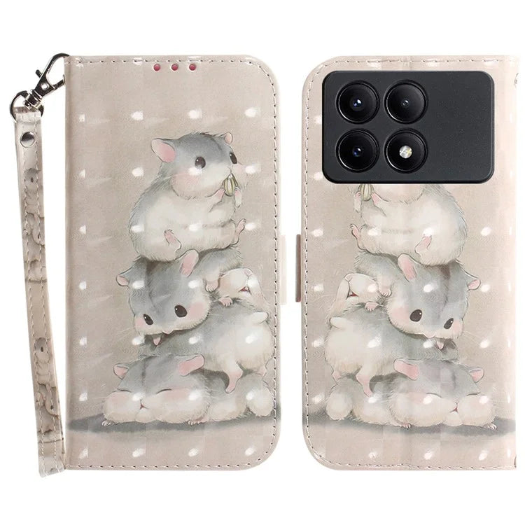 For Xiaomi Redmi K70E 5G / Poco X6 Pro 5G Leather Cover Stylish Printed Phone Case with Strap