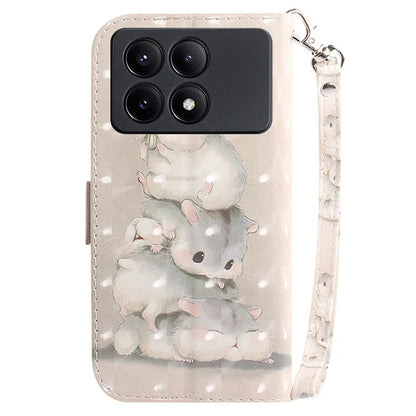 For Xiaomi Redmi K70E 5G / Poco X6 Pro 5G Leather Cover Stylish Printed Phone Case with Strap