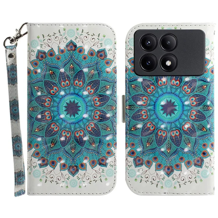 For Xiaomi Redmi K70E 5G / Poco X6 Pro 5G Leather Cover Stylish Printed Phone Case with Strap