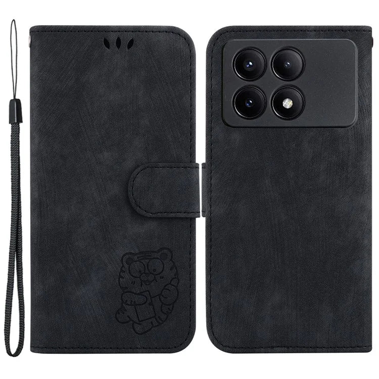 For Xiaomi Redmi K70E 5G / Poco X6 Pro 5G Leather Cover Tiger Imprint Phone Cover with Hand Strap