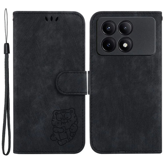 For Xiaomi Redmi K70E 5G / Poco X6 Pro 5G Leather Cover Tiger Imprint Phone Cover with Hand Strap