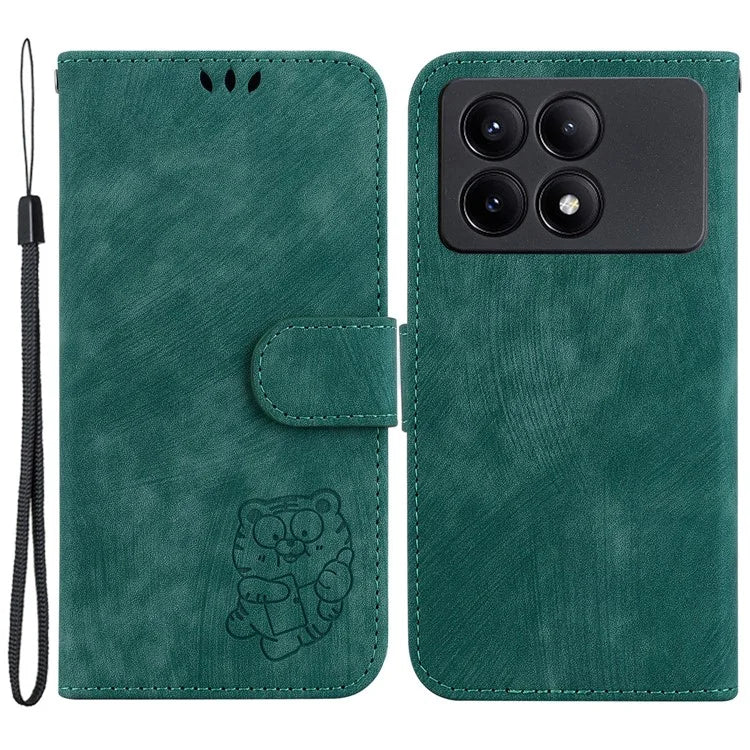 For Xiaomi Redmi K70E 5G / Poco X6 Pro 5G Leather Cover Tiger Imprint Phone Cover with Hand Strap