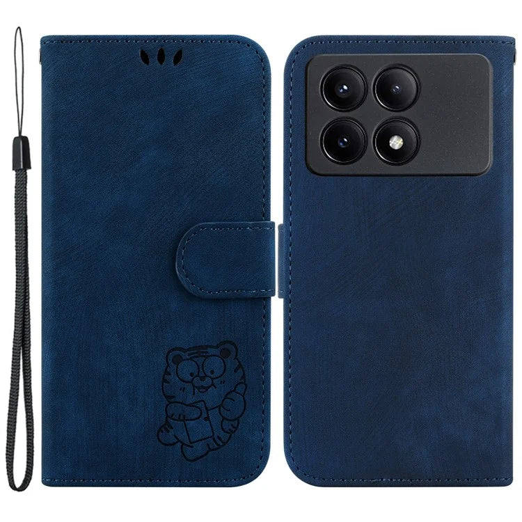 For Xiaomi Redmi K70E 5G / Poco X6 Pro 5G Leather Cover Tiger Imprint Phone Cover with Hand Strap