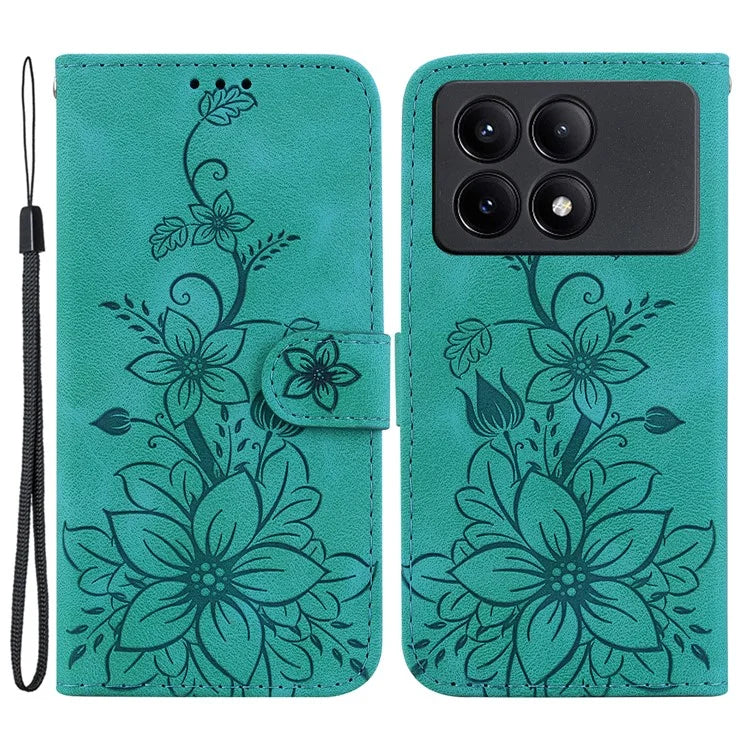 For Xiaomi Redmi K70E 5G / Poco X6 Pro 5G Cover Leather Wallet Case Lily Flower Imprint Phone Shell