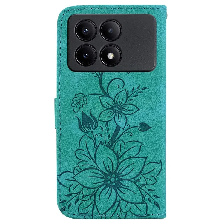 For Xiaomi Redmi K70E 5G / Poco X6 Pro 5G Cover Leather Wallet Case Lily Flower Imprint Phone Shell
