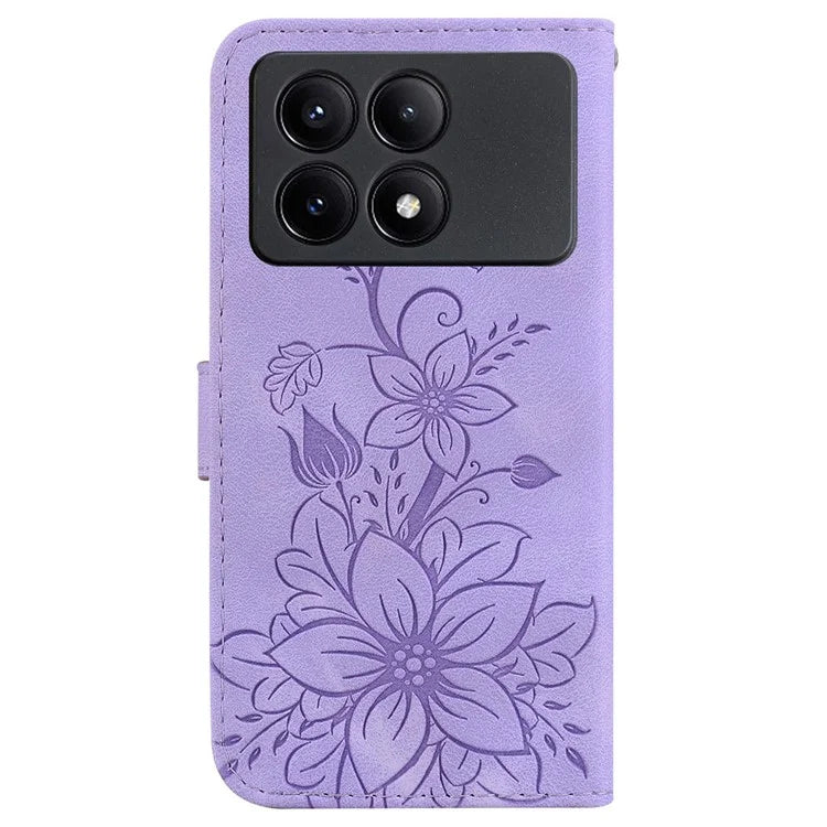 For Xiaomi Redmi K70E 5G / Poco X6 Pro 5G Cover Leather Wallet Case Lily Flower Imprint Phone Shell