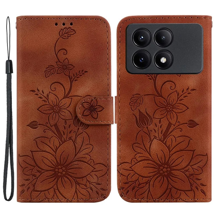 For Xiaomi Redmi K70E 5G / Poco X6 Pro 5G Cover Leather Wallet Case Lily Flower Imprint Phone Shell